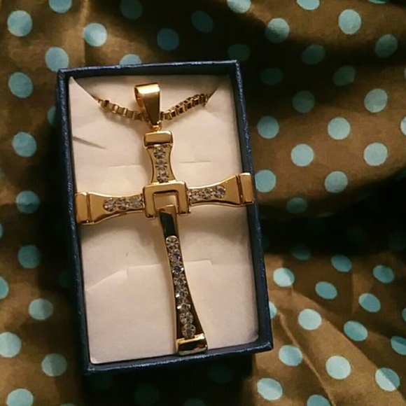 Other - Gold plated crystal cross pendant necklace